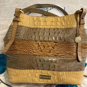 Brahmin Tri-Tone Croc Embossed Leather Handbag